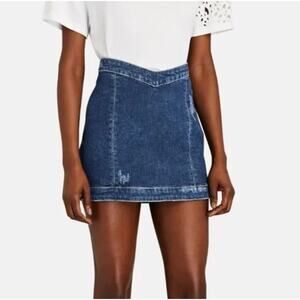 retrofete wesley blue denim jean v waist mini skirt